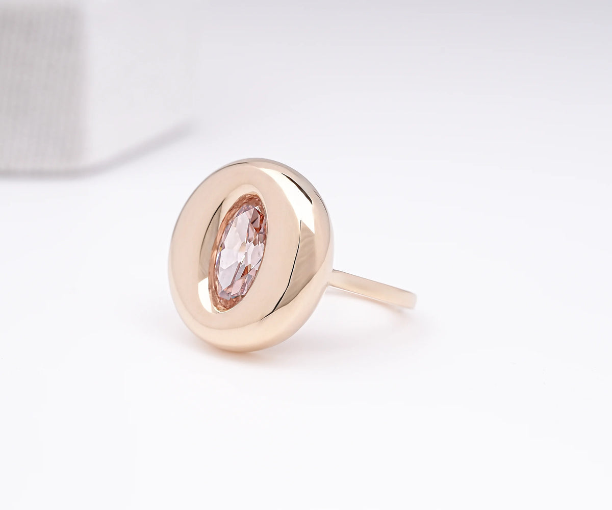 Bezel Dome Fancy Brown Oval Shape Lab Diamond Anniversary Ring