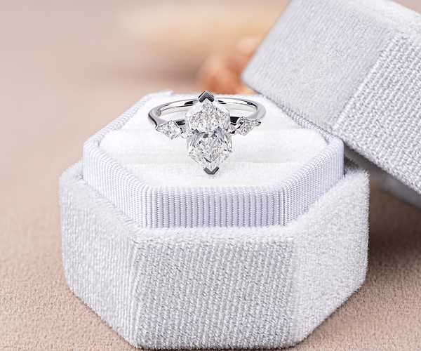Three Stone Dutch Marquise Lab Diamond Engagement Ring
