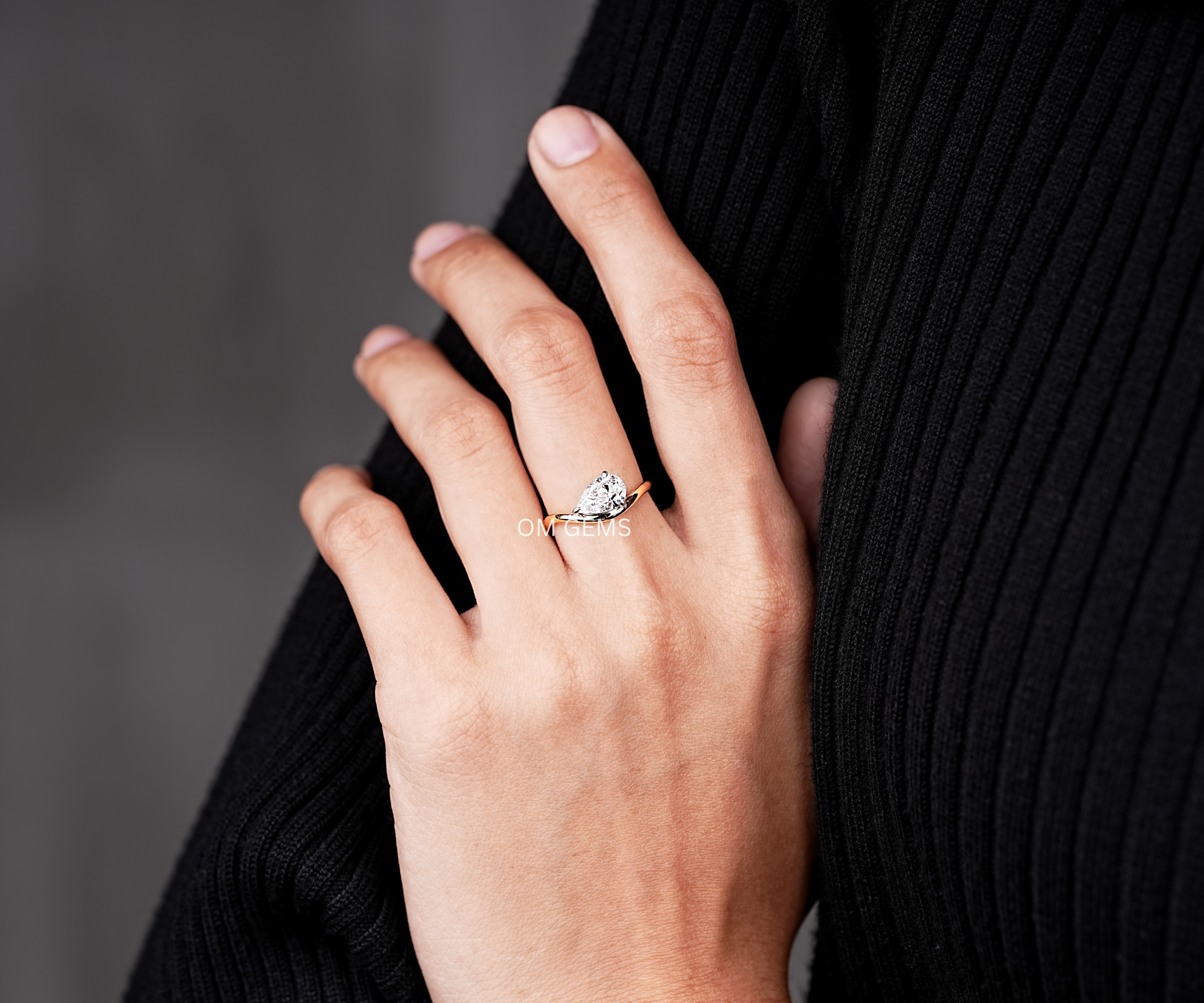 East-West Pear Shaped Lab Grown Diamond Curved Ring