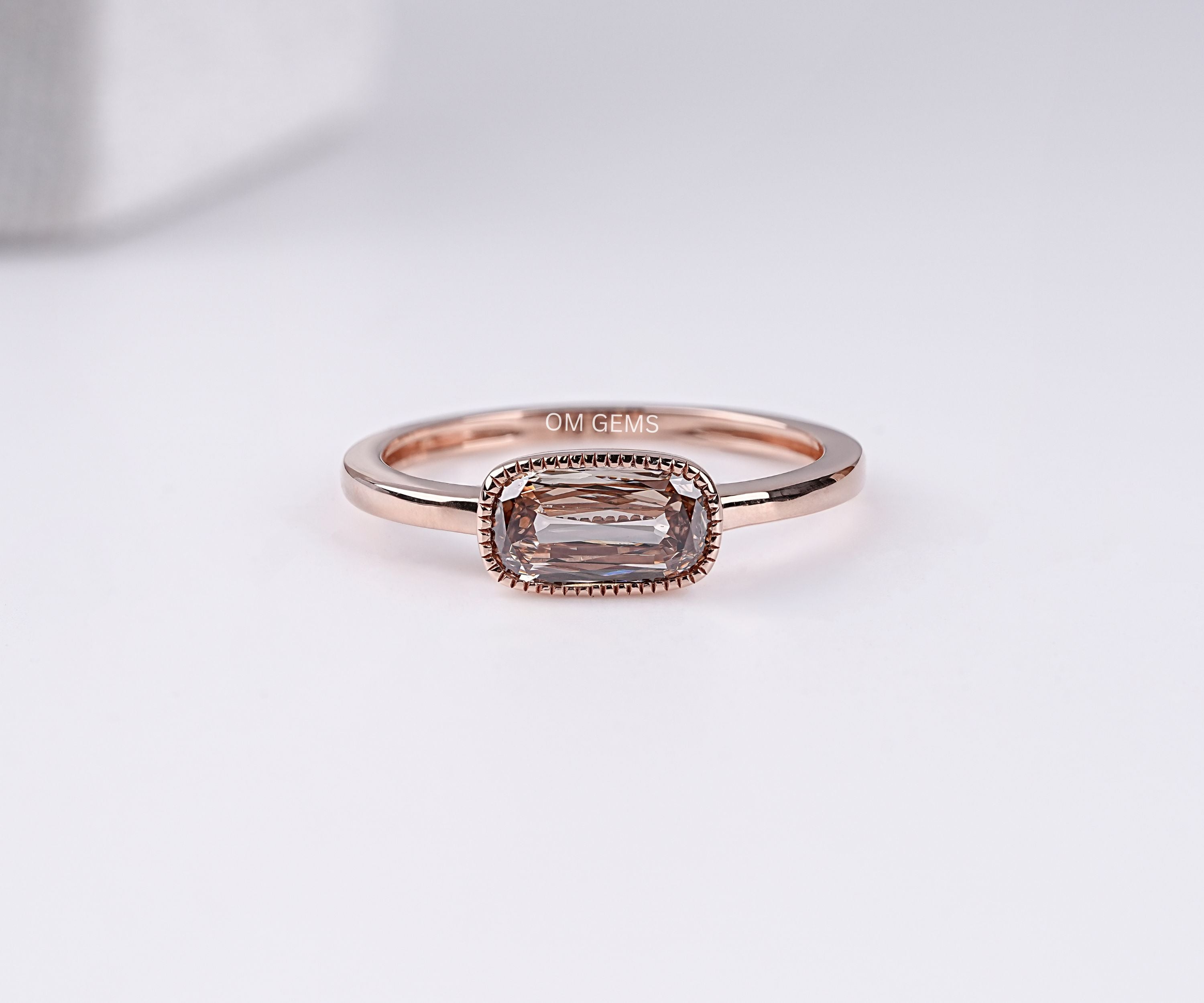 East West Ashoka Cut Lab Grown Diamond Milgrain Ring
