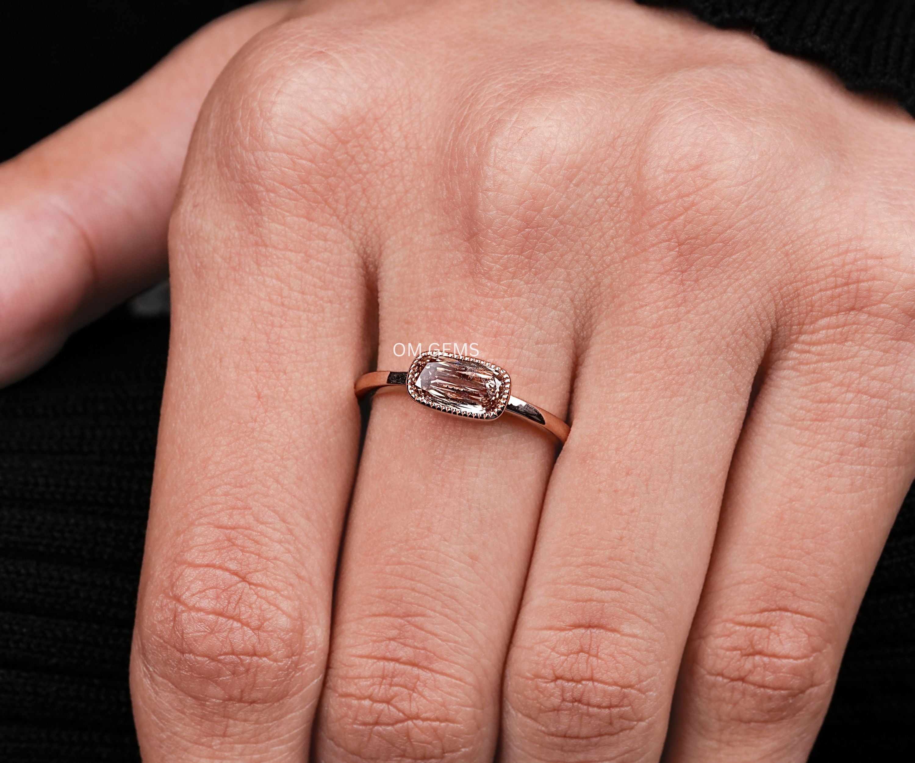 Champagne East West Ashoka Cut Lab Grown Diamond Milgrain Ring
