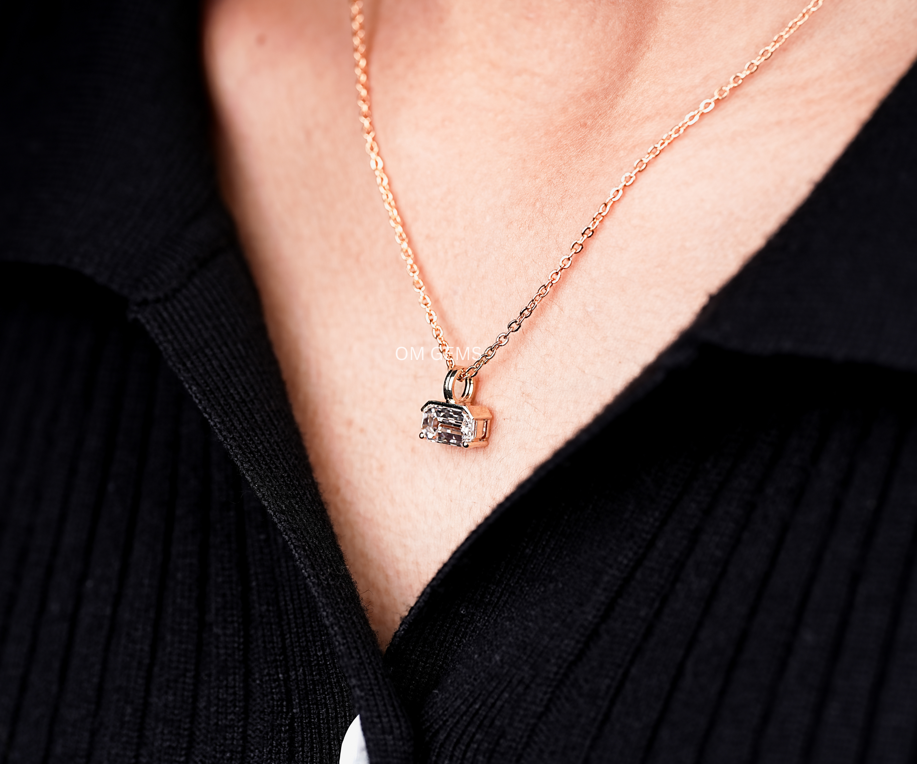 Lab Grown East-West Emerald Cut Diamond Pendant