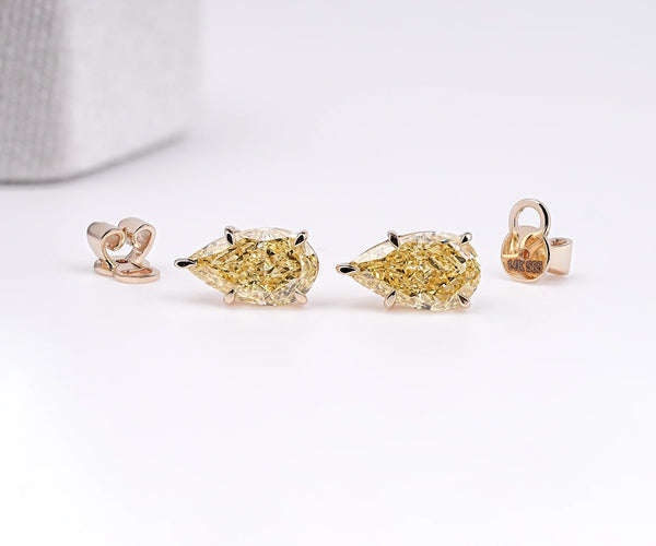 East West Pear Shape Yellow Lab Diamond Anniversary Earrings