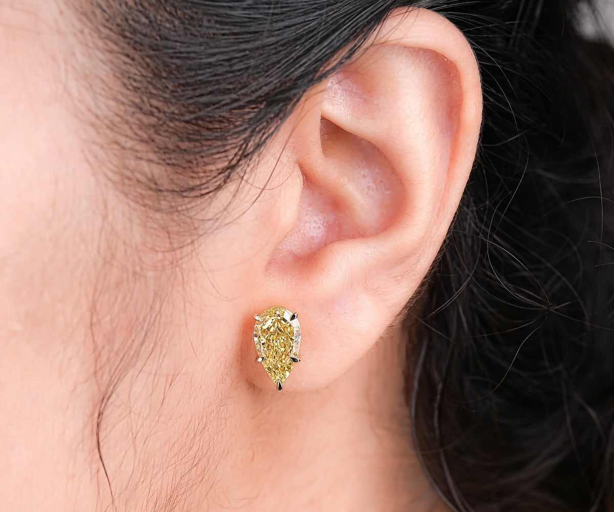 East West Pear Shape Yellow Lab Diamond Anniversary Earrings