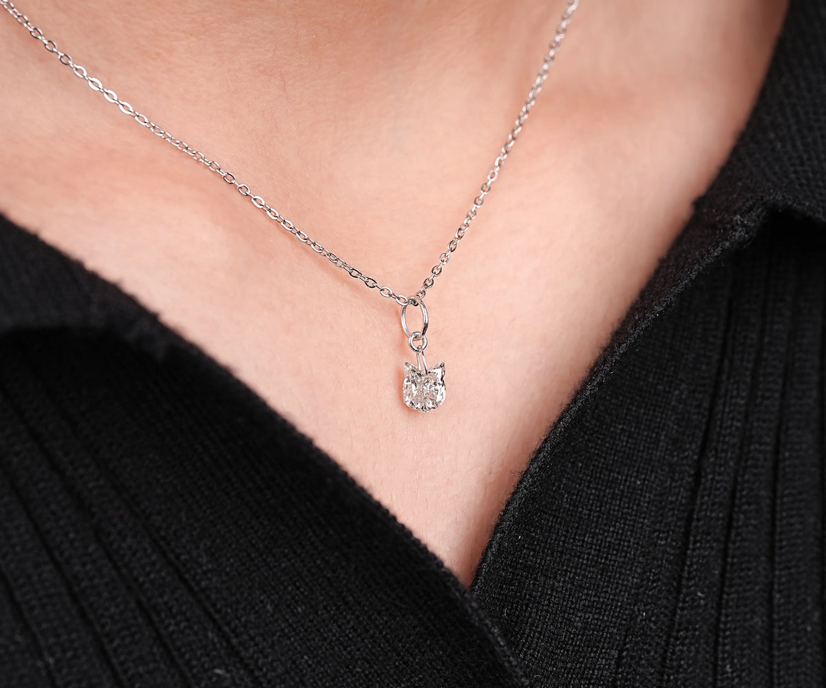 Cat Face Cut Lab Grown Diamond Drop Pendant