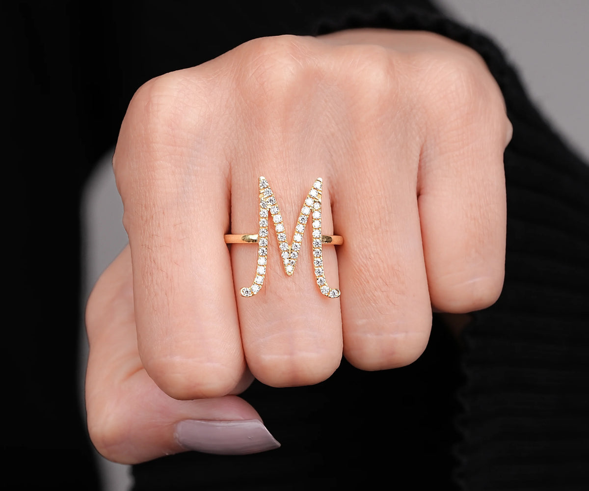 Initial Pavé M-Shaped Lab Grown Diamond Anniversary Ring