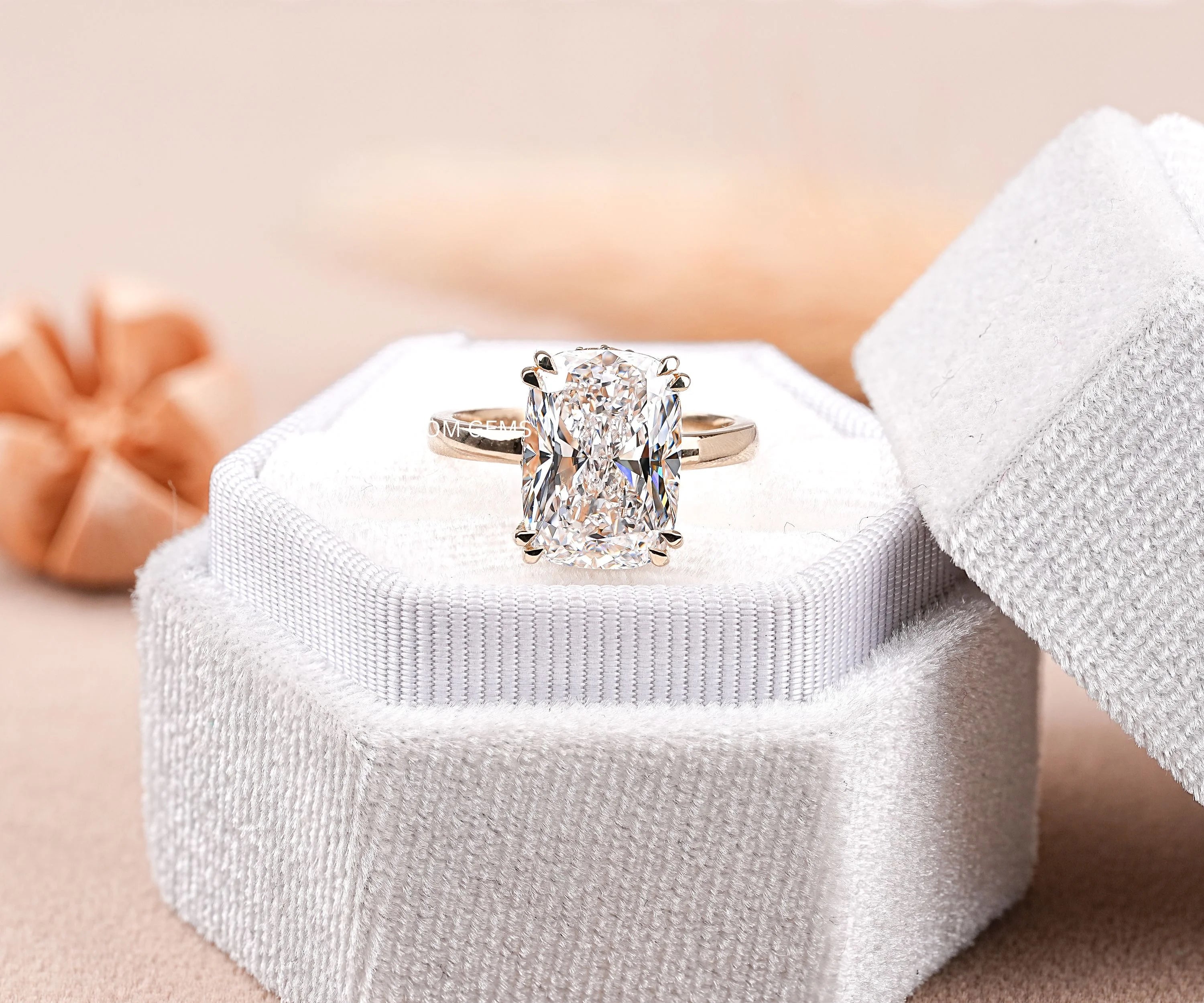Elongated Cushion Cut Lab Diamond Engagement Ring