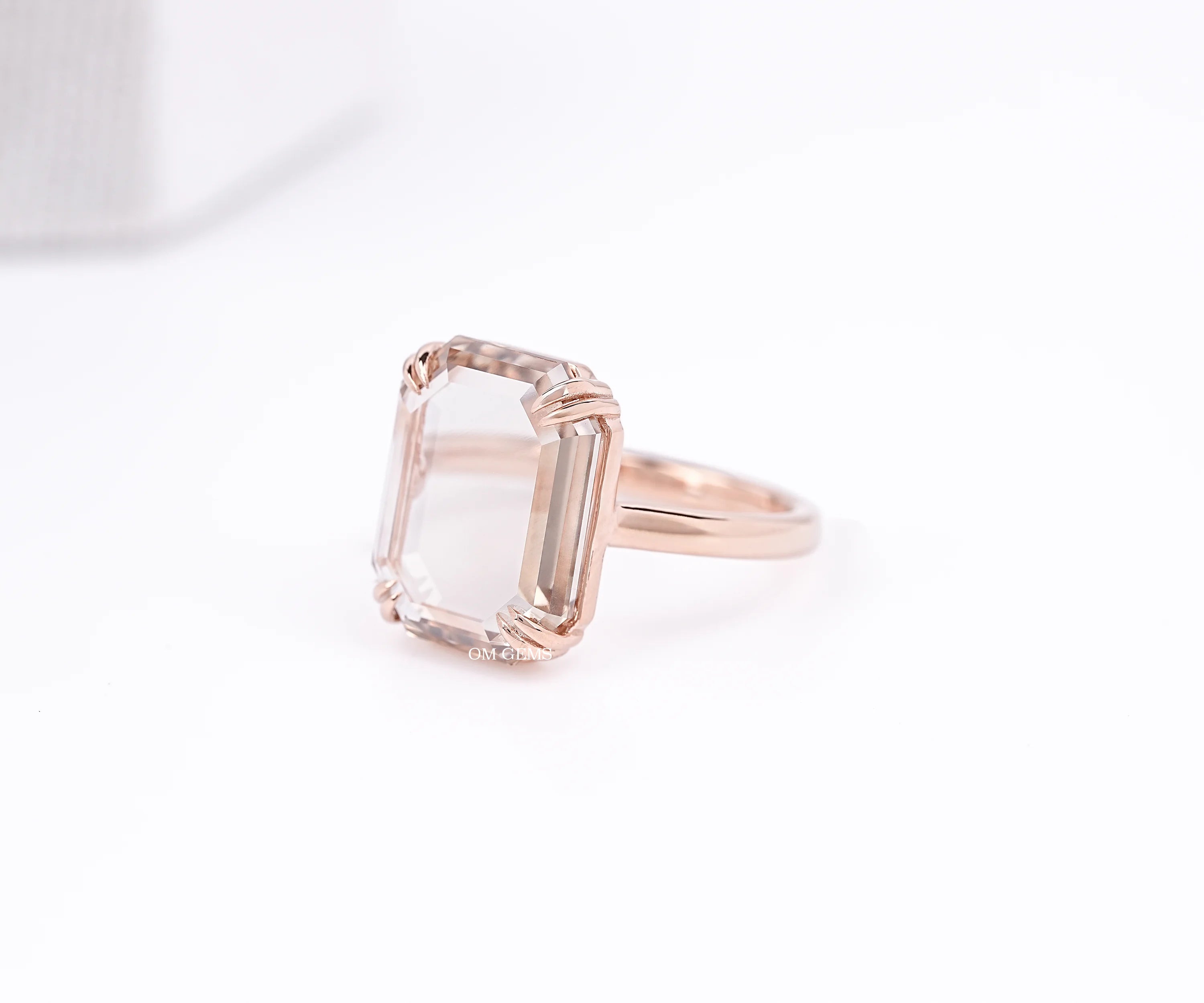 Portrait Cut Emerald Champagne Diamond Solitaire Ring