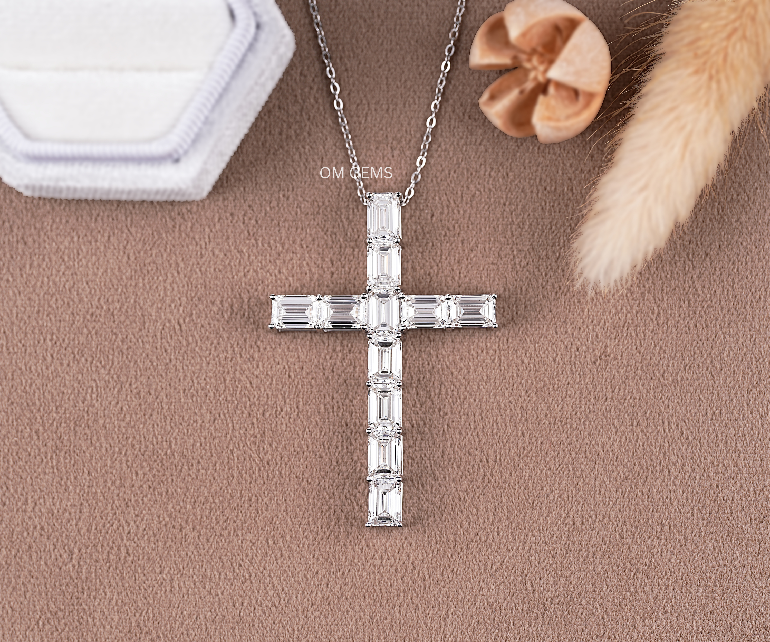 Emerald Cut Lab Grown Diamond Cross Necklace
