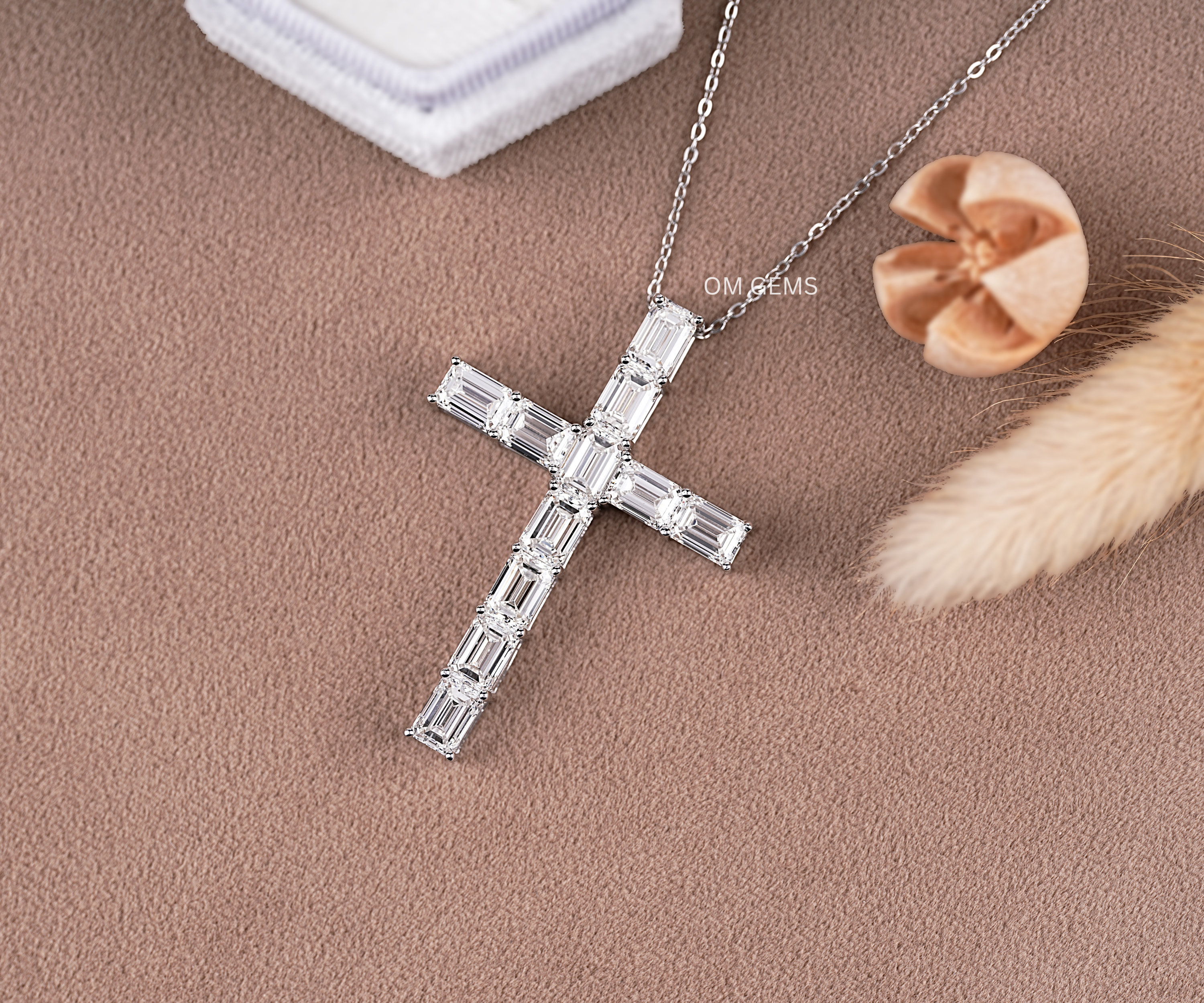Lab Grown Emerald Cut Diamond Cross Necklace