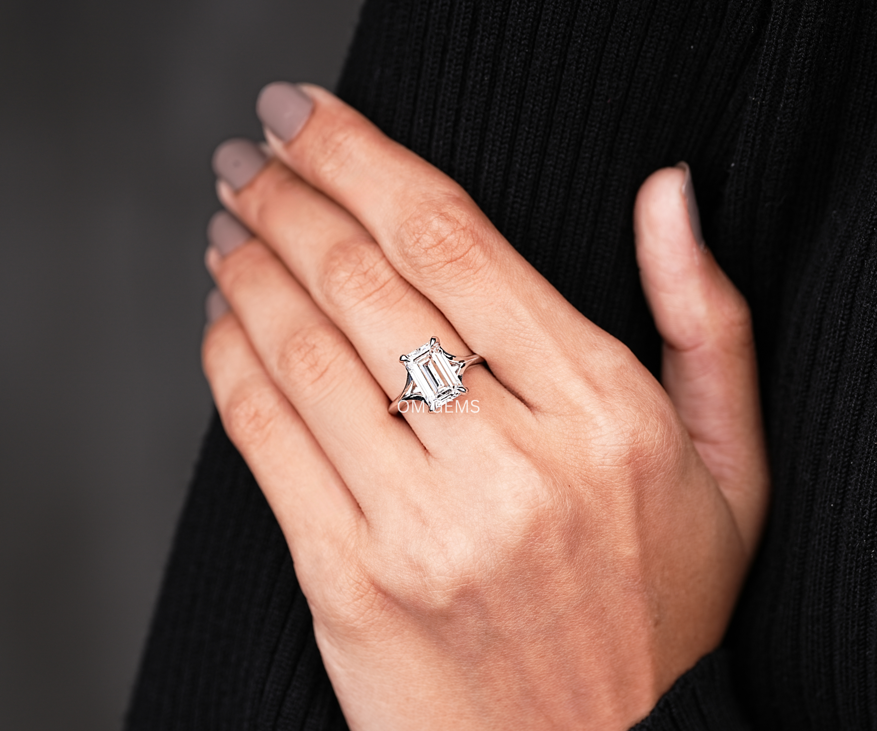 Hidden Halo Lab Grown Emerald Cut Diamond Engagement Ring