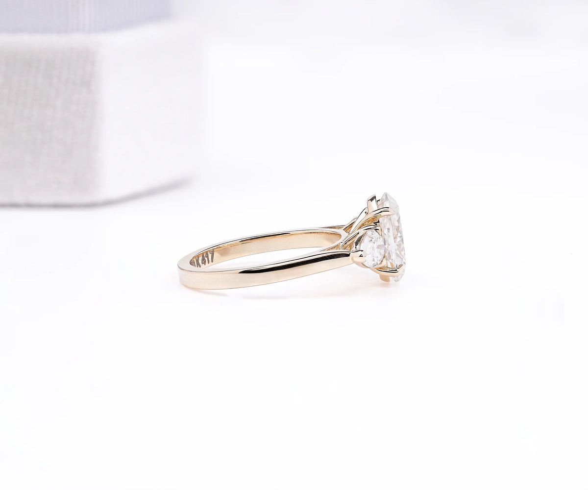 Oval & Pear Lab Grown Diamond Three Stone Engagement Ring
