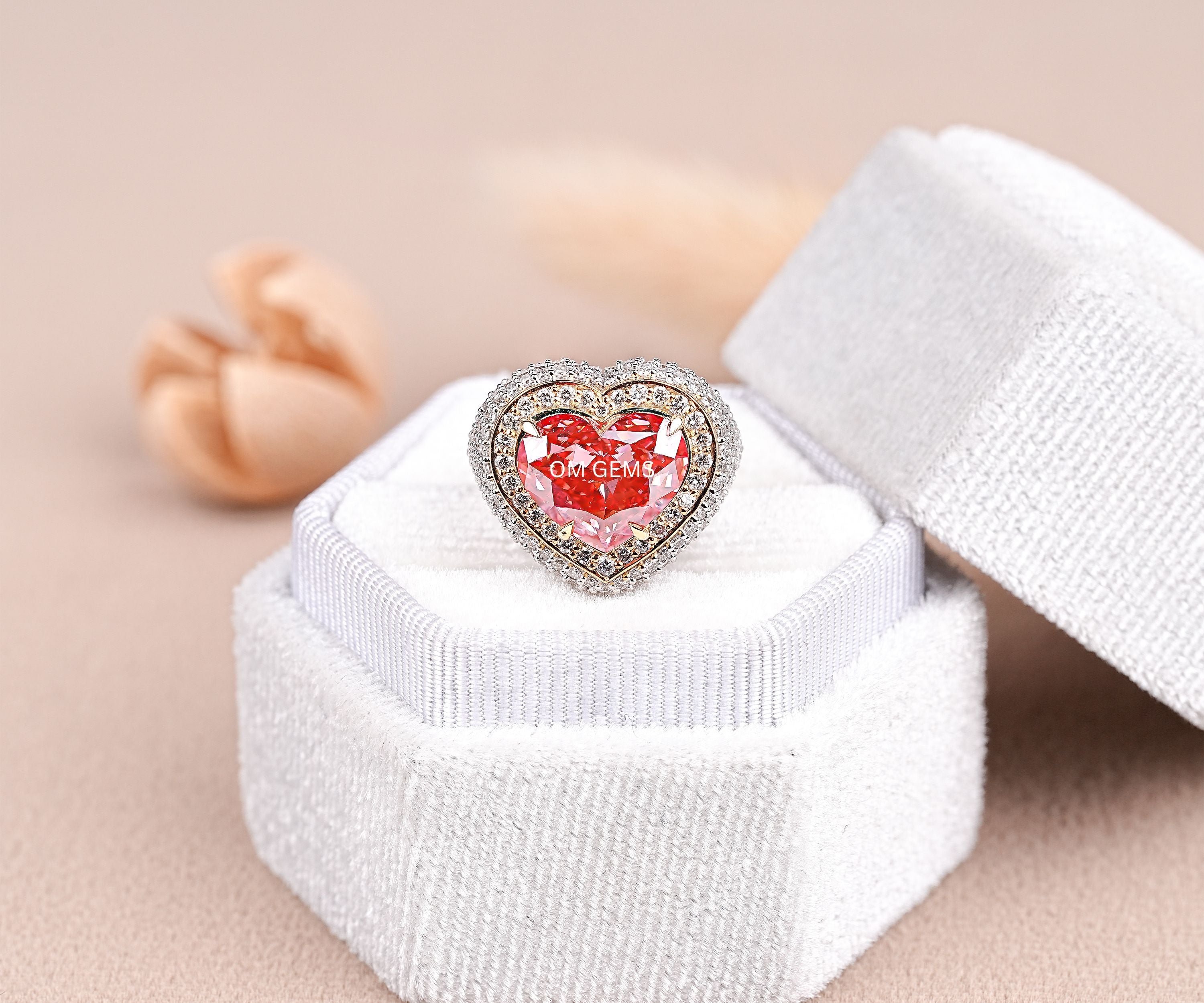 Fancy Pink Heart Shape Lab Grown Diamond Halo Ring