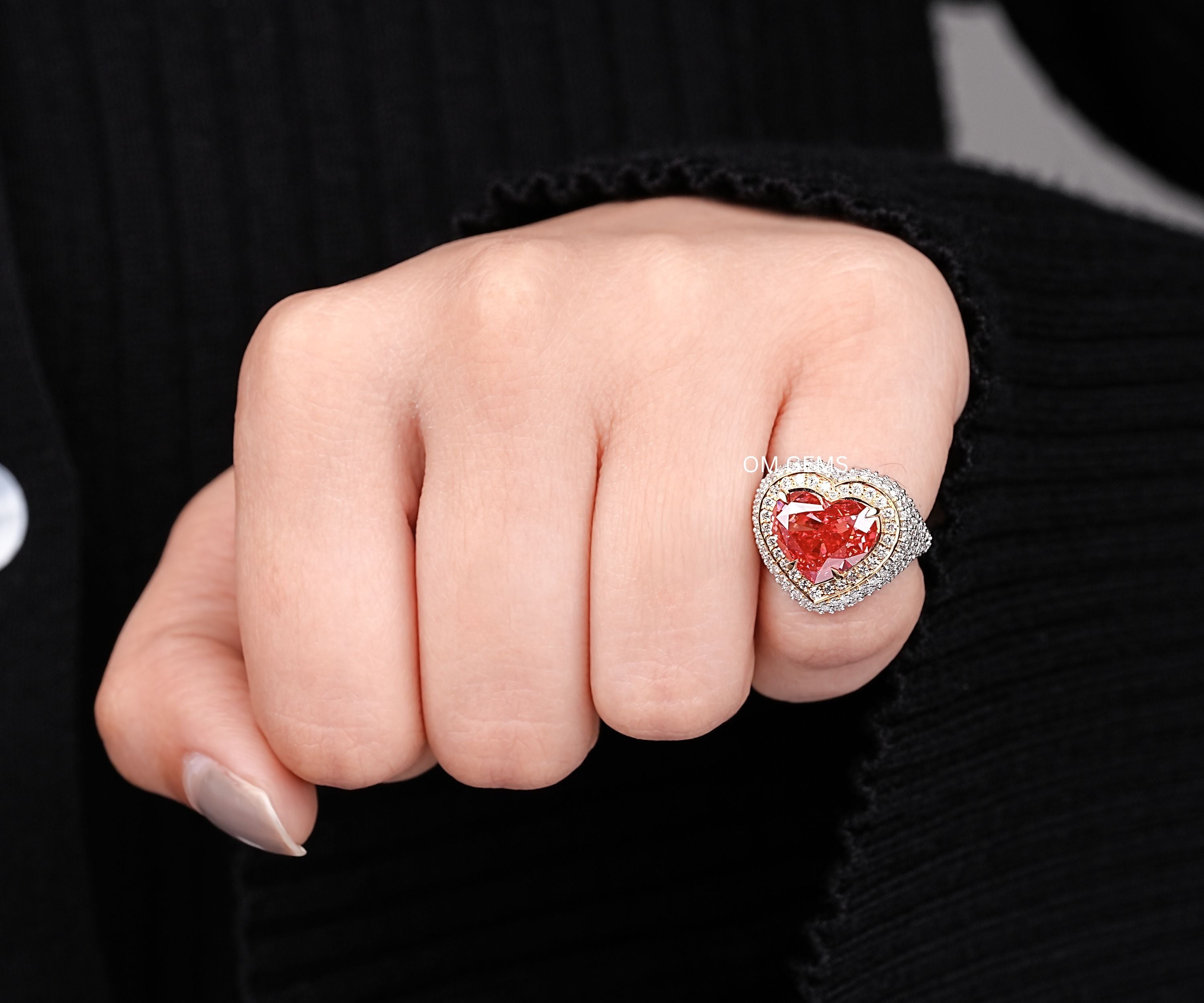 Fancy Pink Heart Shape Lab Grown Diamond Halo Ring