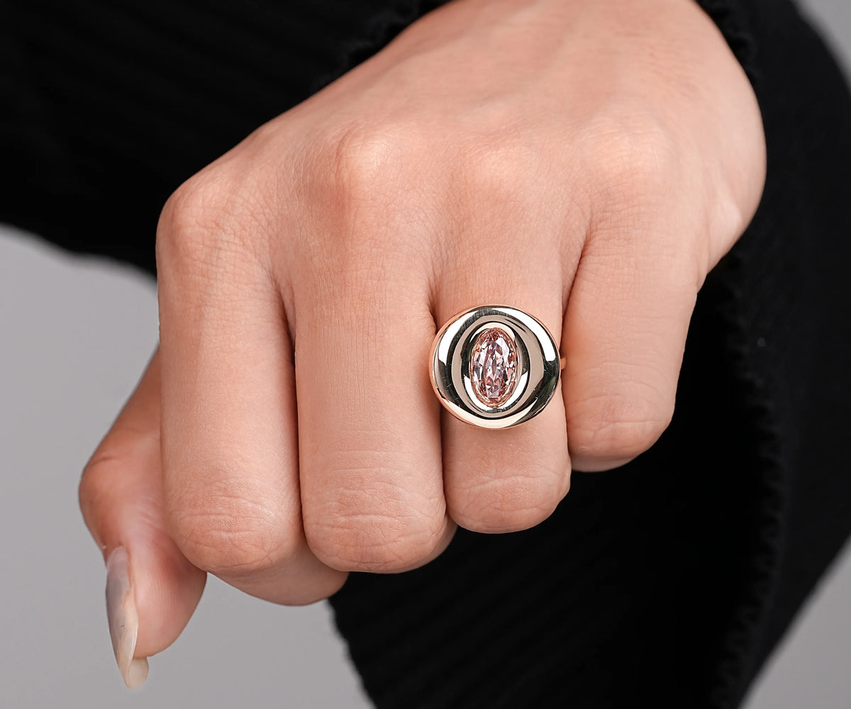 Bezel Dome Fancy Brown Oval Shape Lab Diamond Anniversary Ring