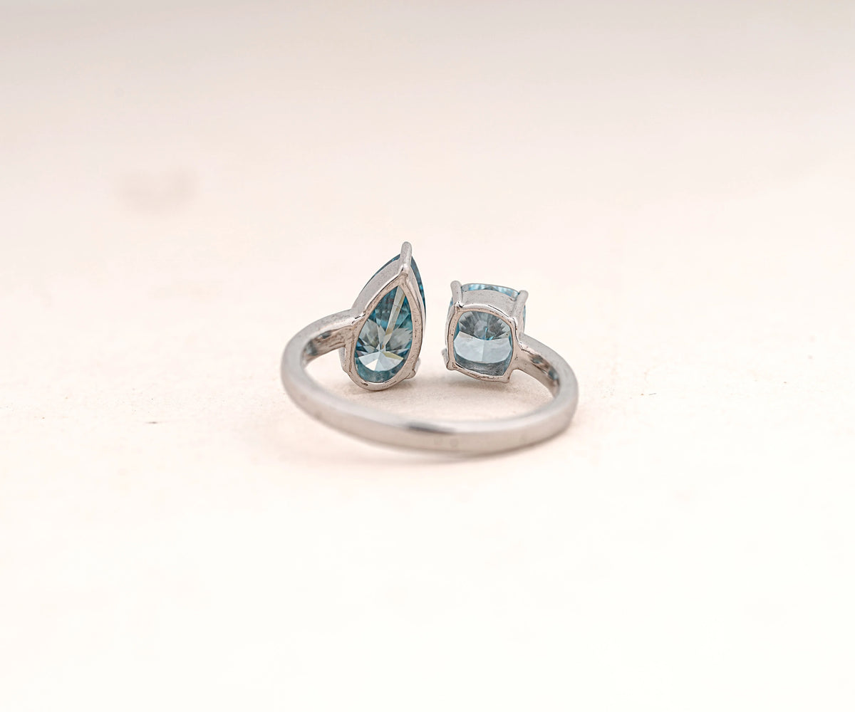 Toi Et Moi Fancy Blue Pear and Cushion Shape Lab Diamond Engagement Ring