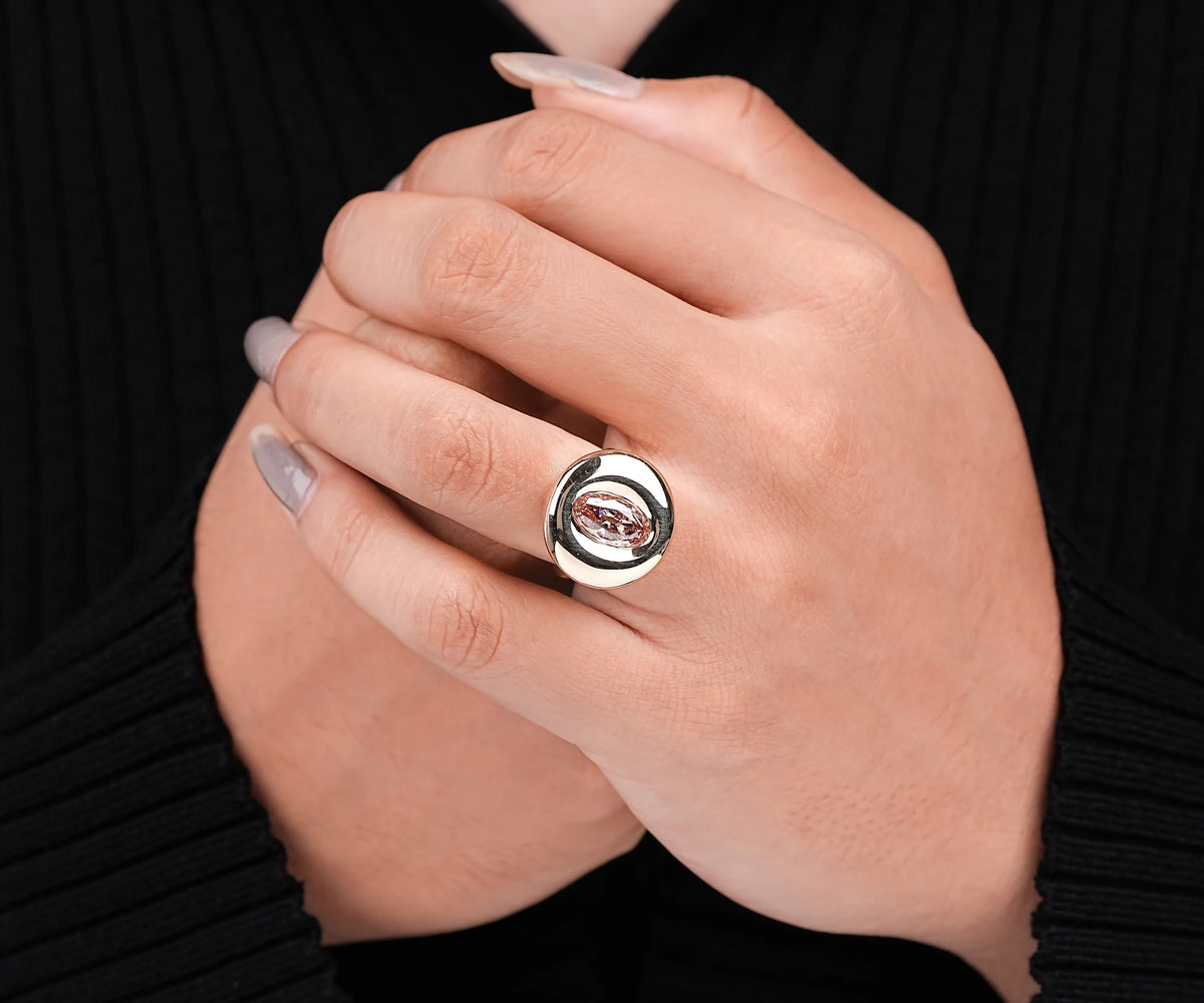 Bezel Dome Fancy Brown Oval Shape Lab Diamond Anniversary Ring