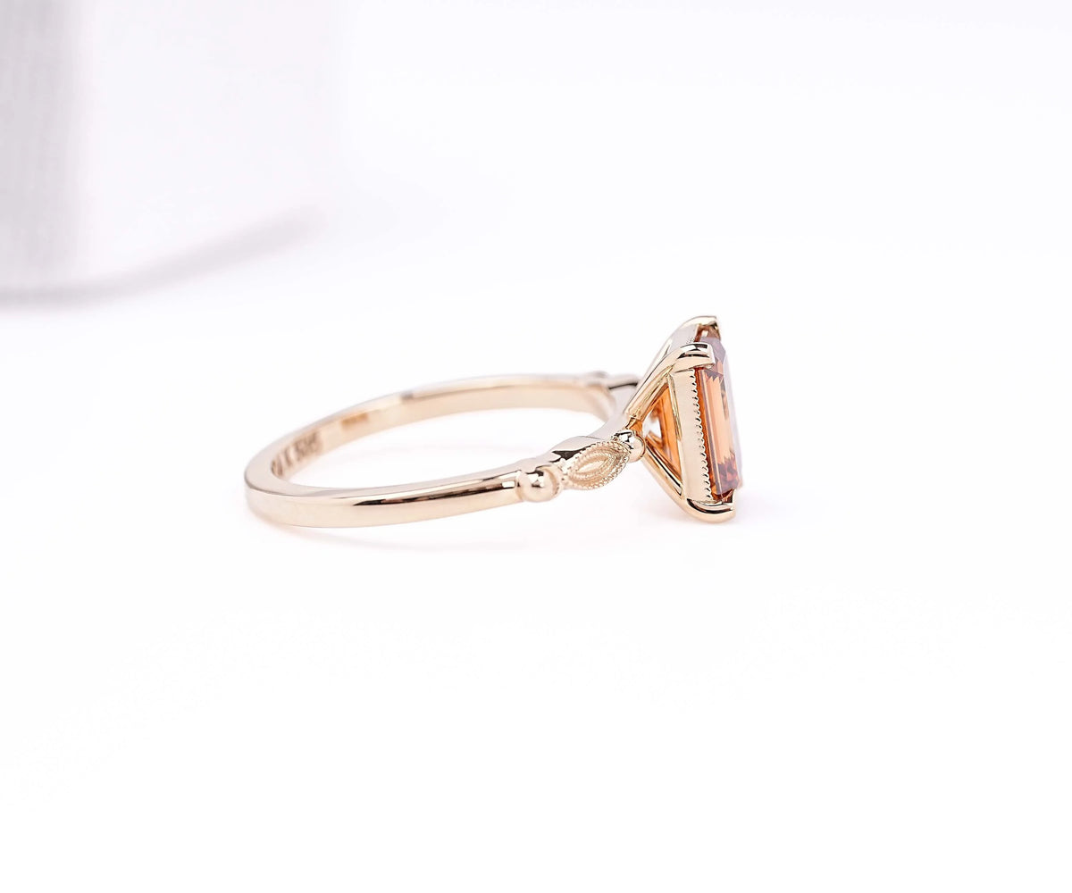 Art Deco Fancy Orange Emerald Shape Lab Diamond Anniversary Ring