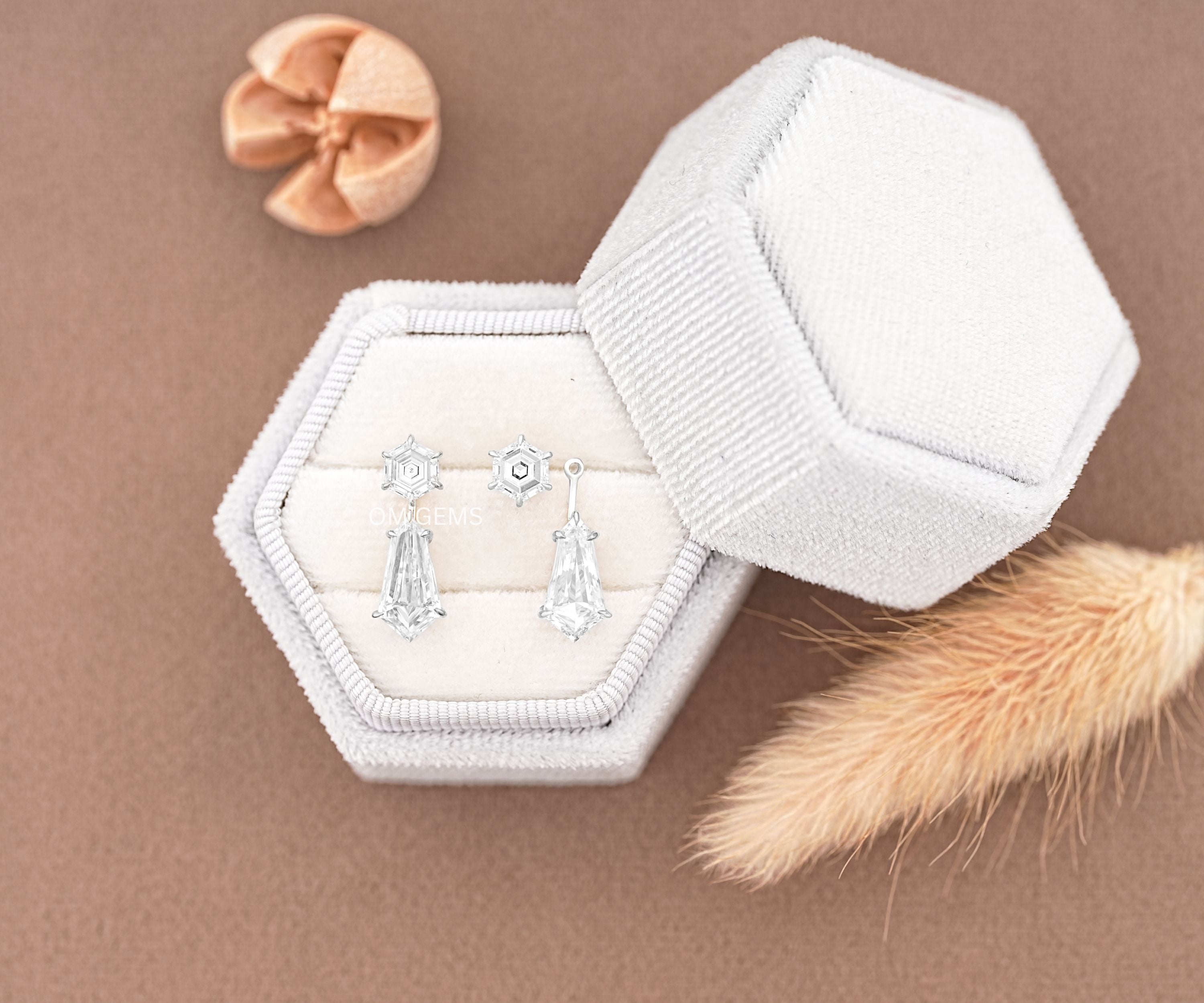 Hexagon And Shield Cut Lab Grown Diamond Drop Earrings