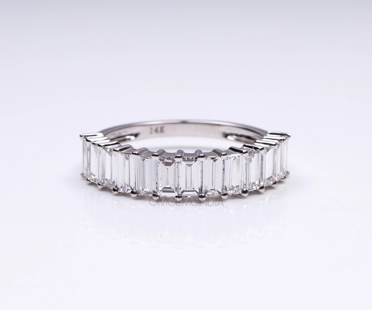 Half Eternity Baguette Shape Gemstone Wedding Band