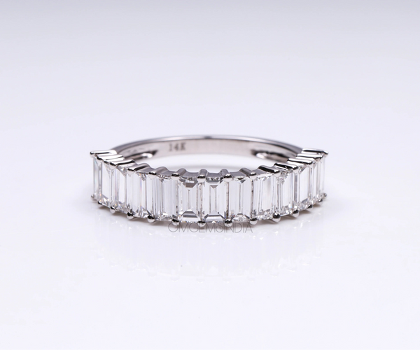 Half Eternity Baguette Shape Lab Diamond and Moissanite Wedding Band