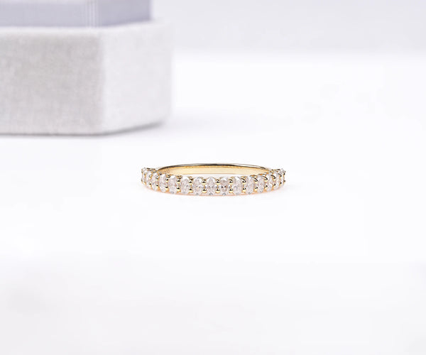 Half Eternity Oval Shape Lab Diamond and Moissanite Wedding Band