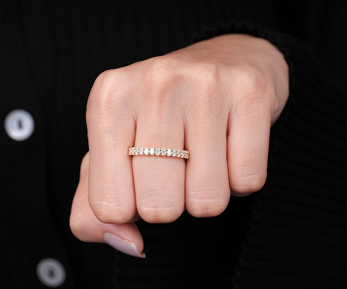 Half Eternity Oval Shape Gemstone Wedding Band