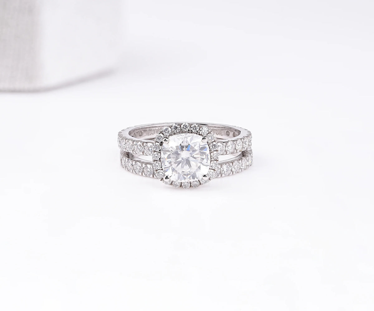 Halo Bridal Set Square Cushion Shape Lab Diamond Engagement Ring