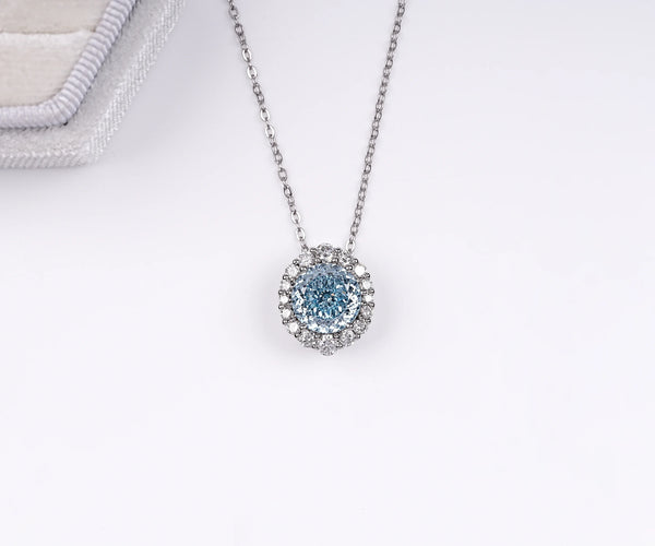 Halo Fancy Blue Round Shape Lab Grown Diamond Anniversary Gift Pendant