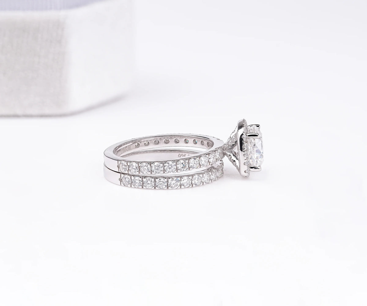 Halo Bridal Set Square Cushion Shape Lab Diamond Engagement Ring