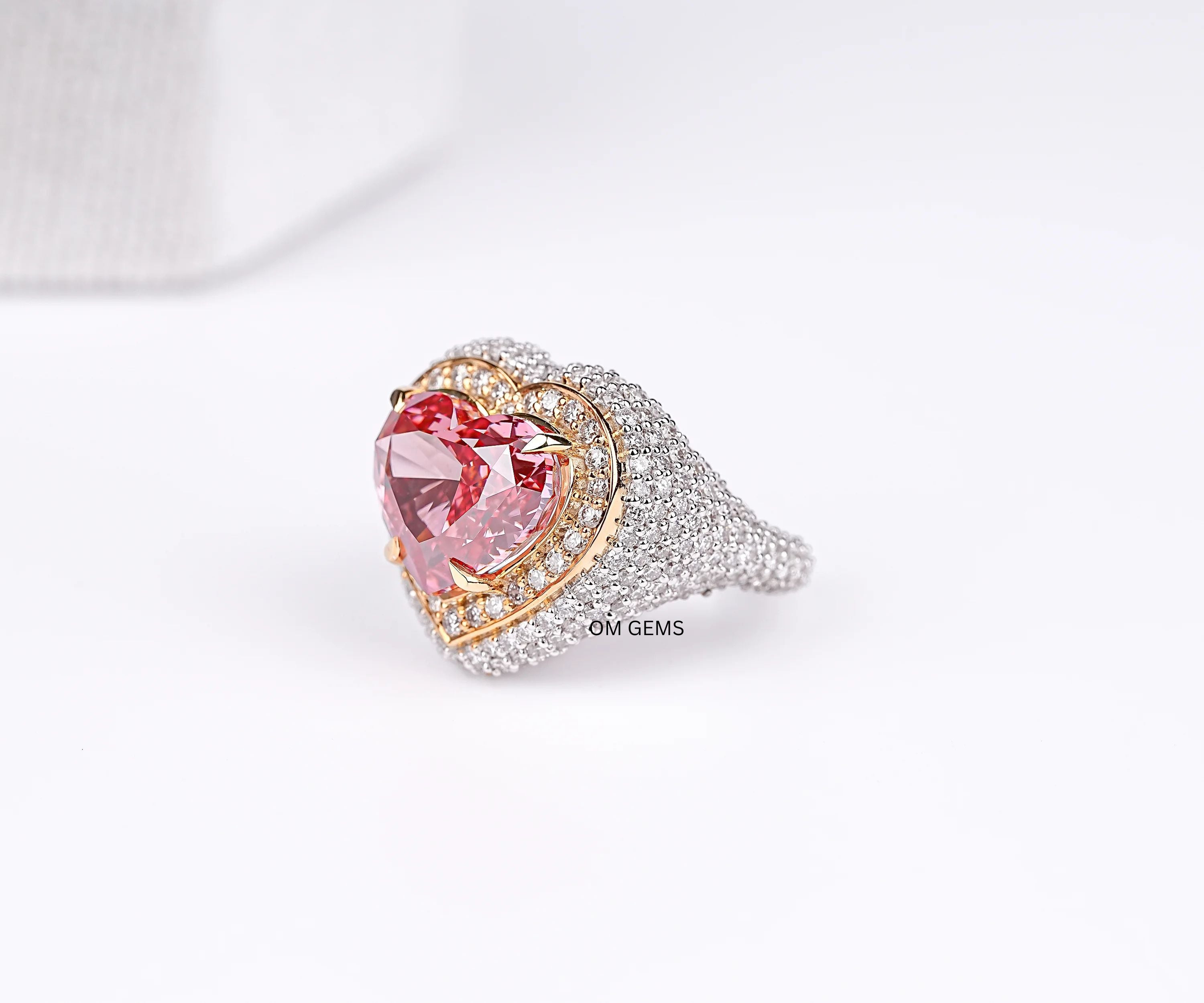 Heart Cut Fancy Pink Diamond Halo Engagement Ring