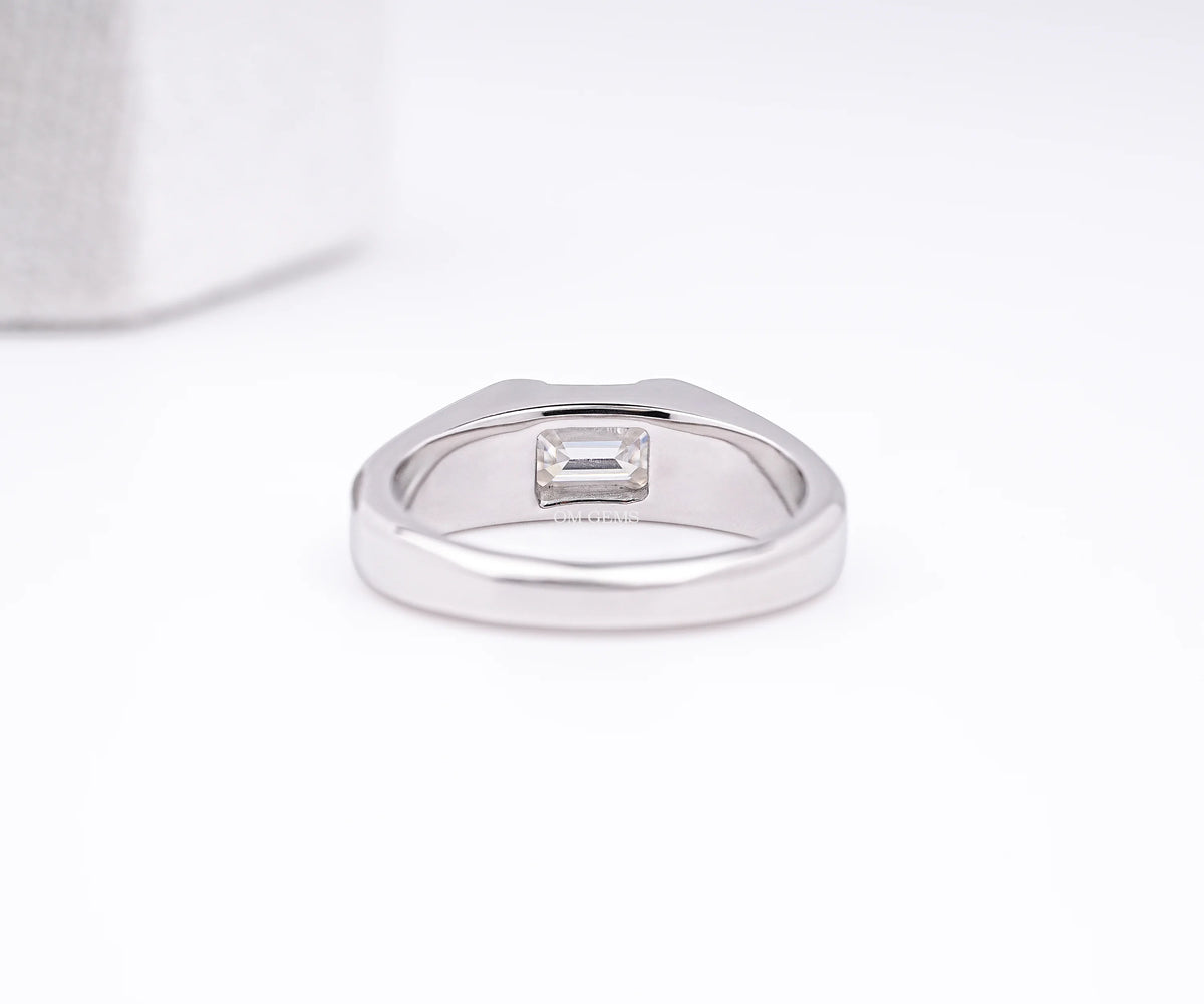 East-West Half Bezel Emerald Shape Lab Diamond Engagement Ring