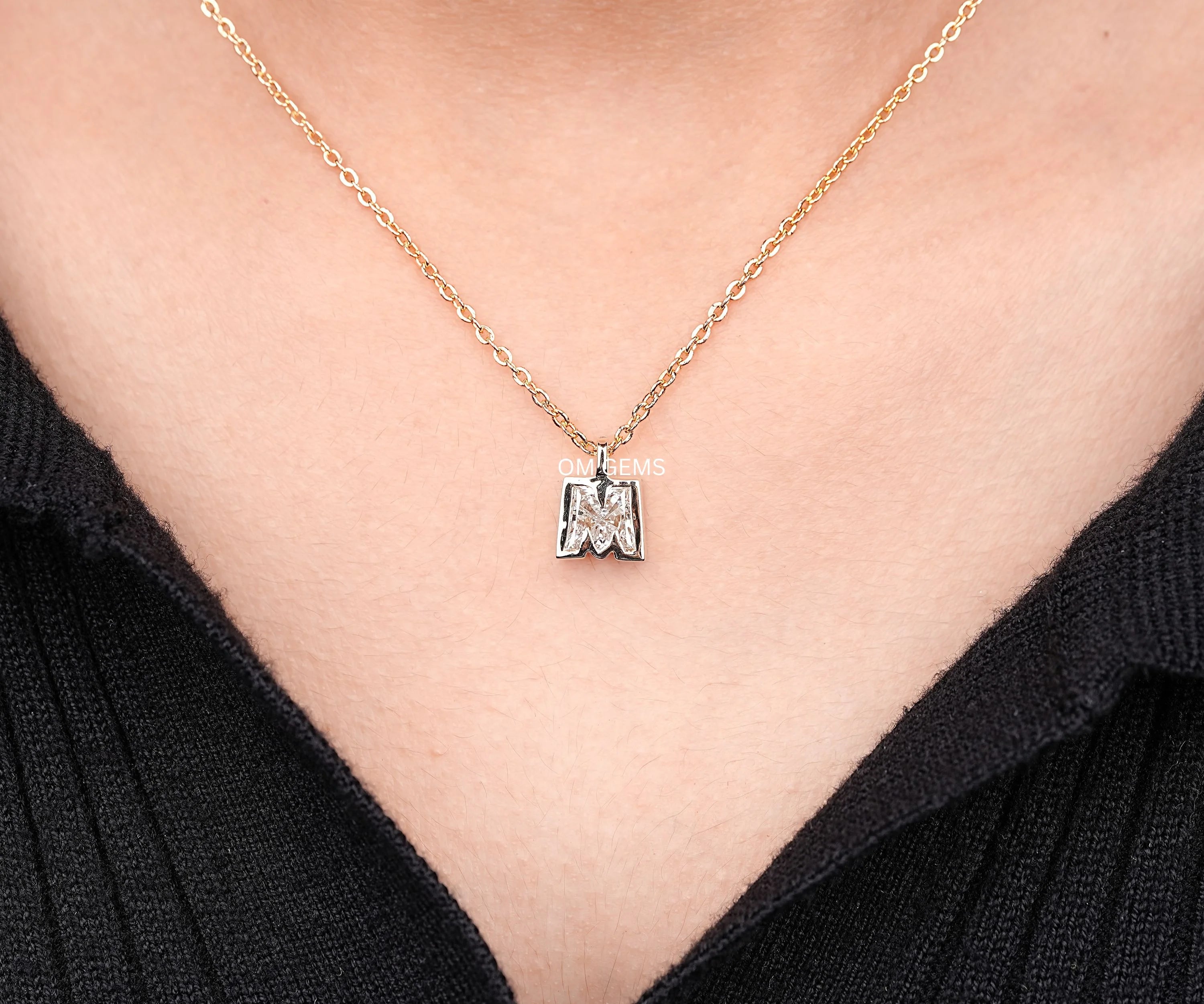 Initial M Letter Lab Grown Diamond Bezel Set Pendant