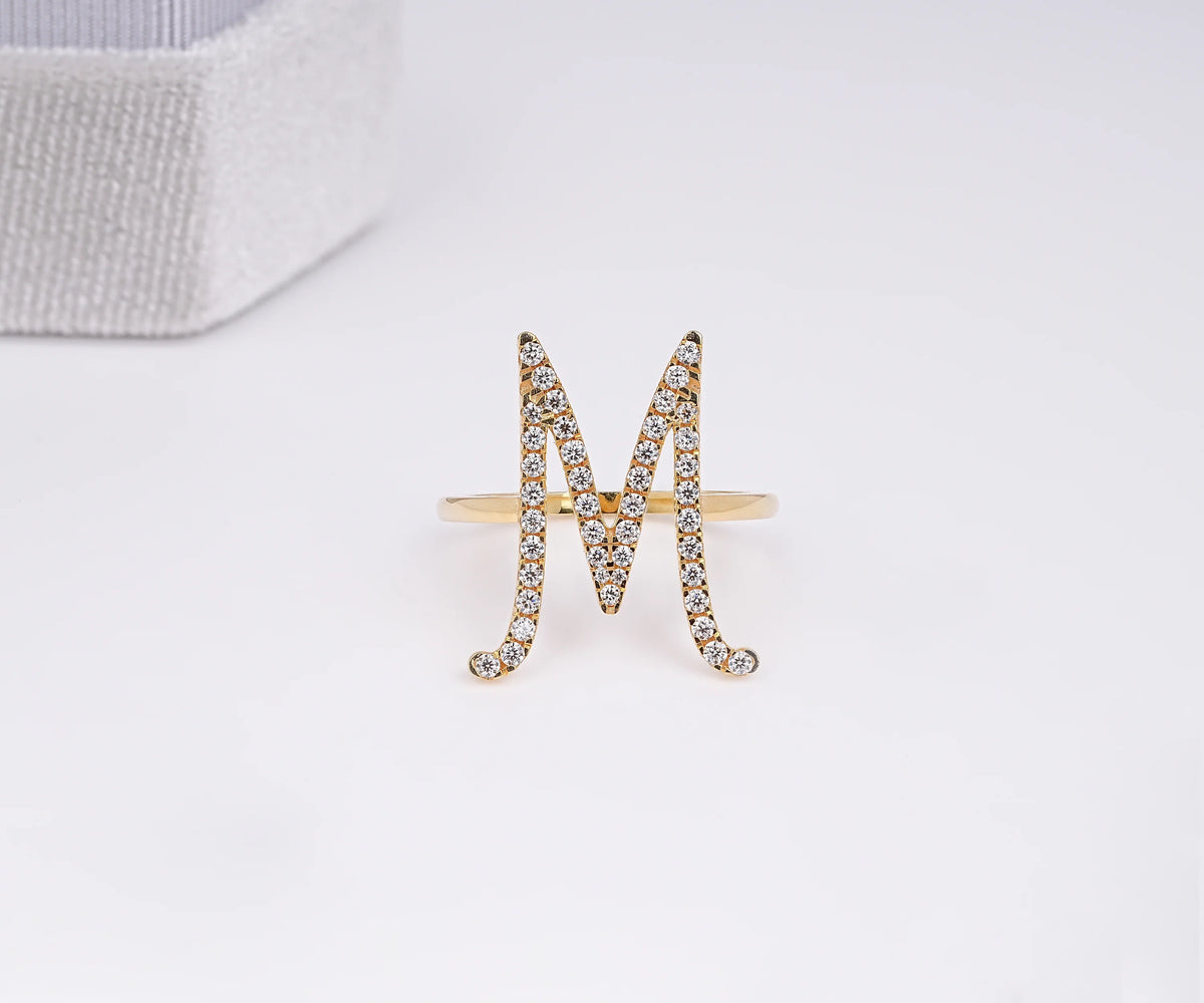 Initial Pavé M-Shaped Lab Grown Diamond Anniversary Ring