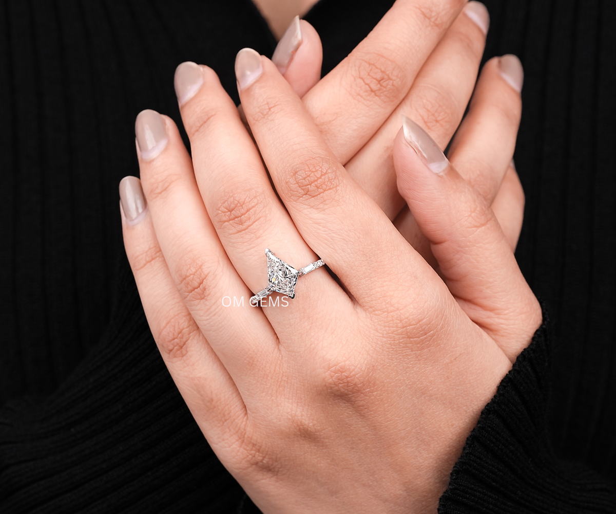 Kite Cut Lab Diamond Three Stone Accent Set Ring