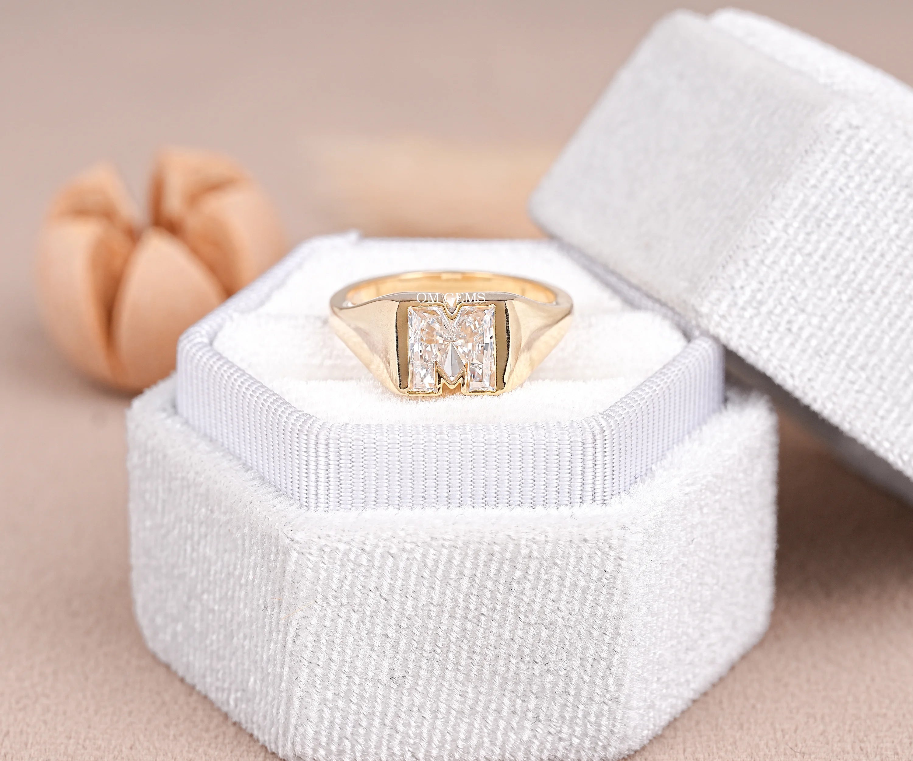 Lab Grown Diamond Custom M Shape Alphabet Ring