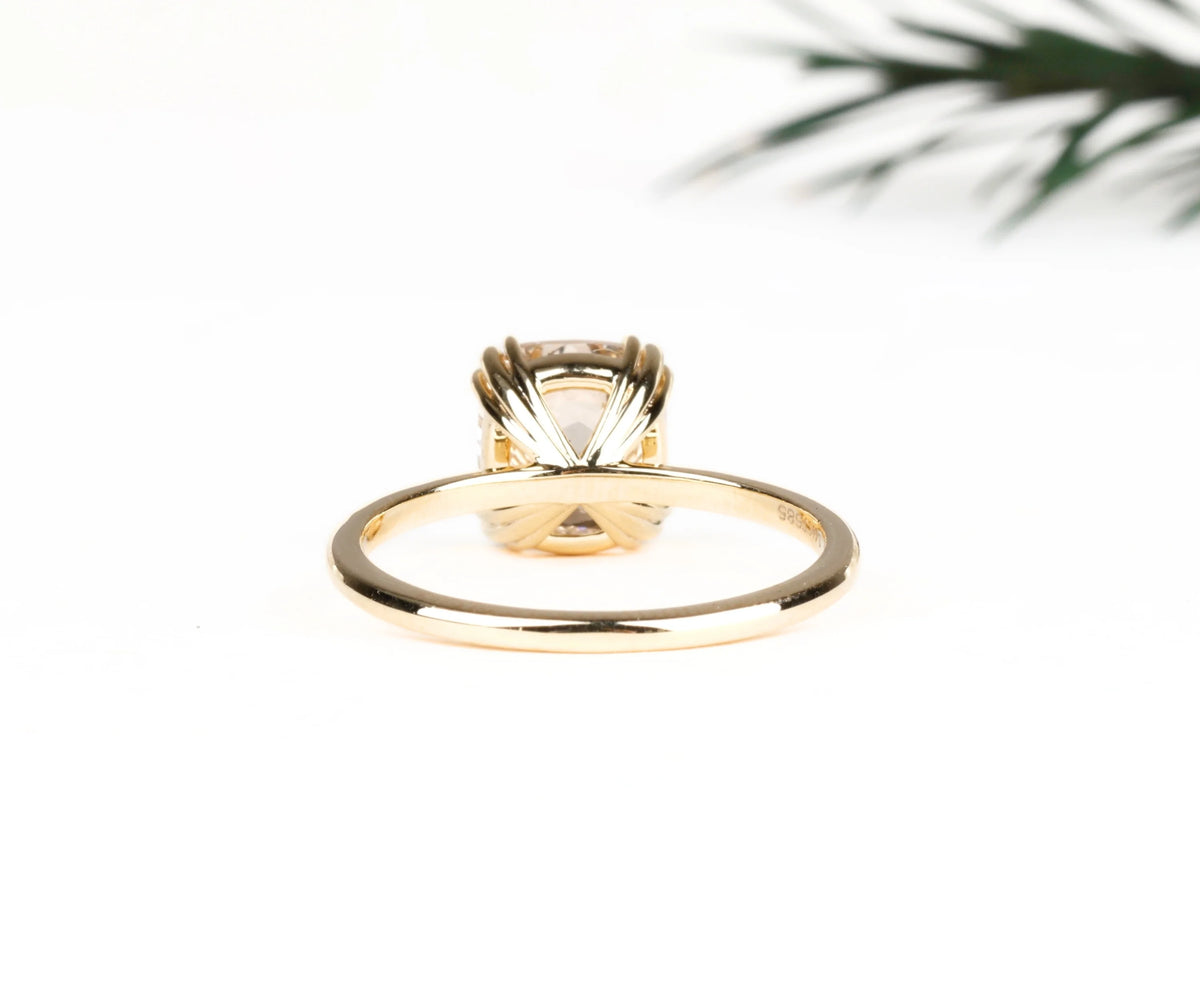 Solitaire Three Prong Fancy Champagne Cushion Shape Lab Diamond Engagement Ring