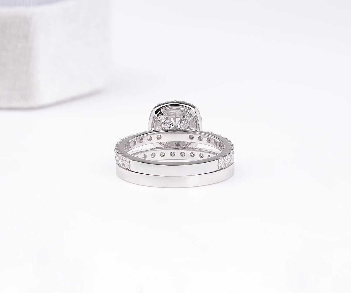 Halo Bridal Set Square Cushion Shape Lab Diamond Engagement Ring