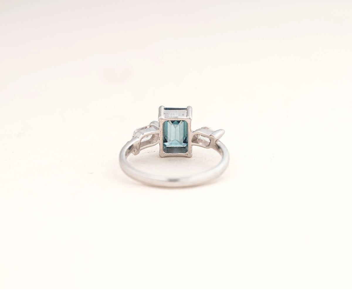 Three Stone Fancy Blue Emerald Shape Lab Diamond Engagement Ring