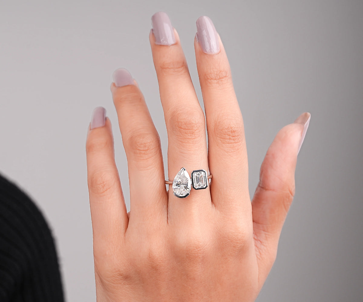Toi Et Moi Bezel Pear and Emerald Shape Lab Diamond Engagement Ring