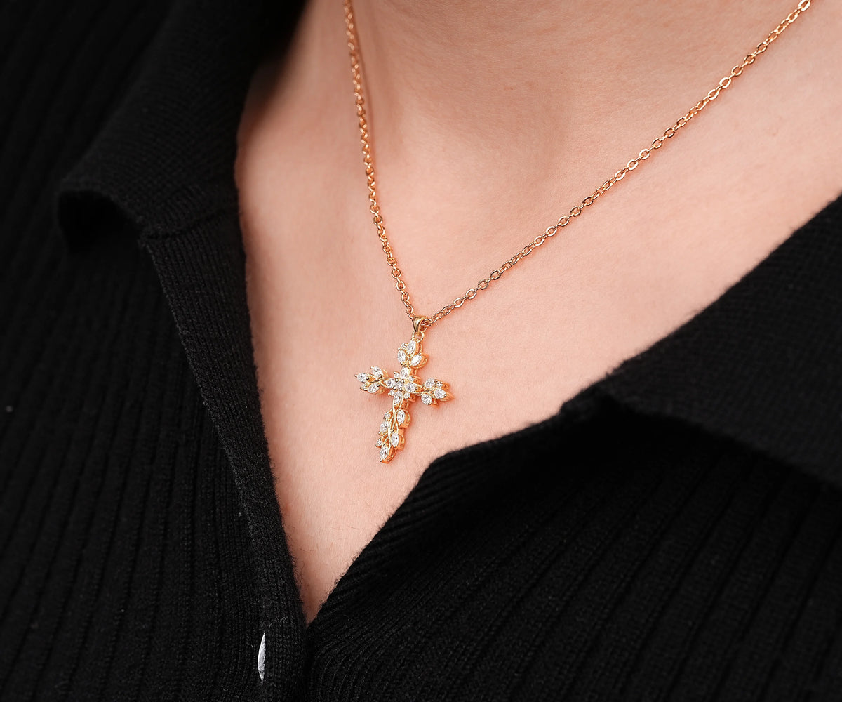 Twisted Cross Marquise and Round Lab Diamond Gift for Her Pendant