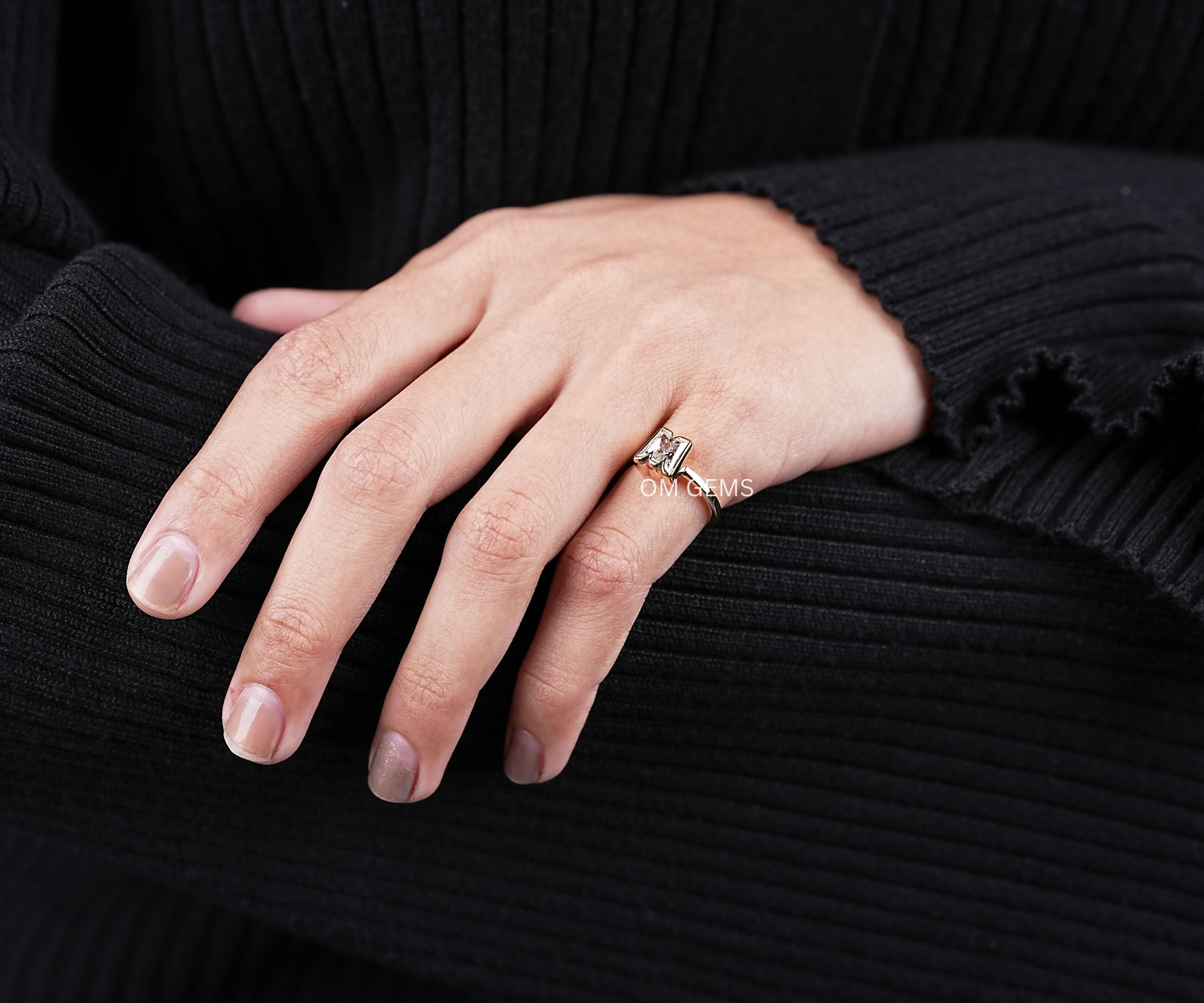 Bezel Set M Letter Diamond Initial Ring