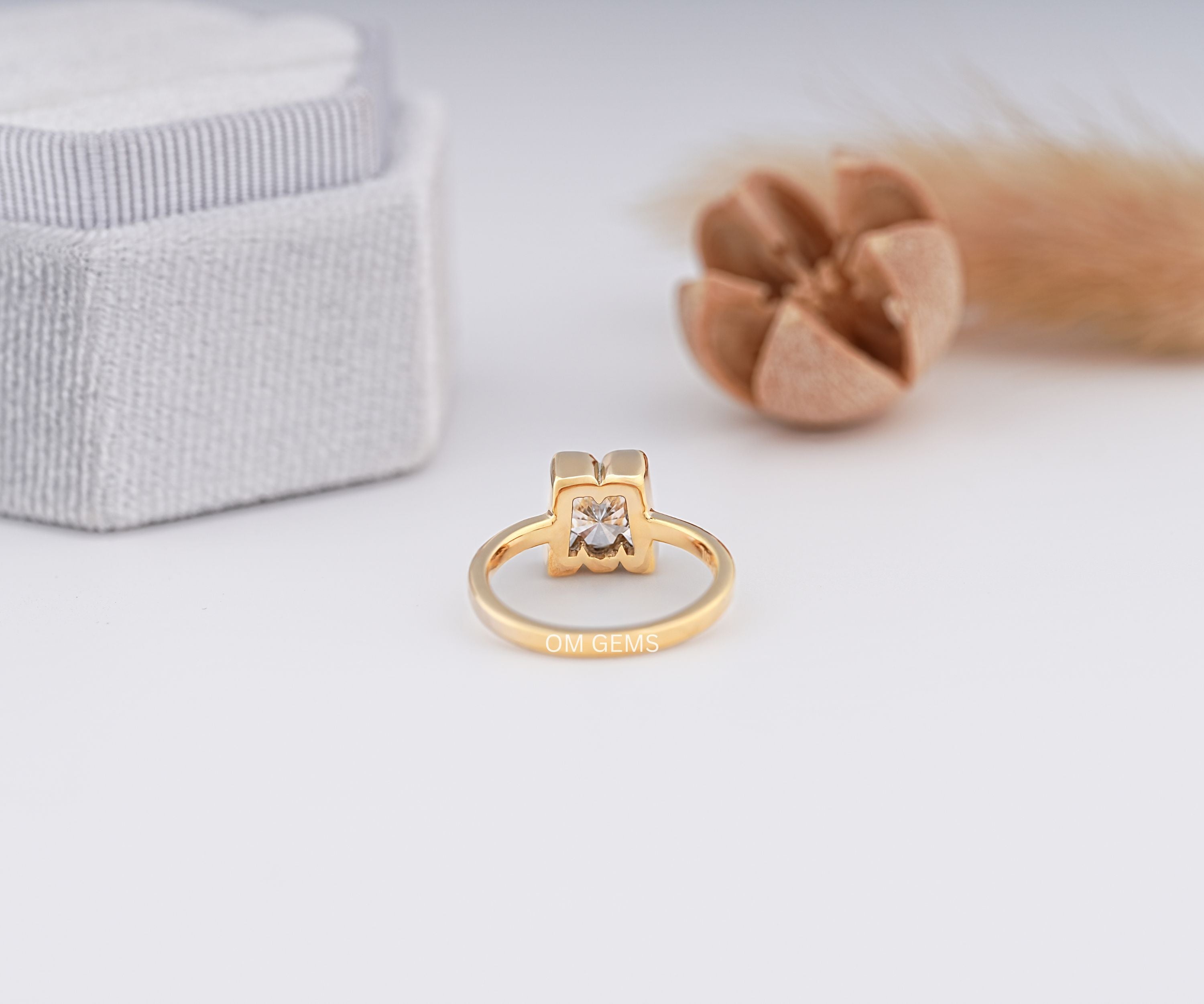 18k White Gold Bezel Set M Letter Lab Grown Diamond Initial Ring