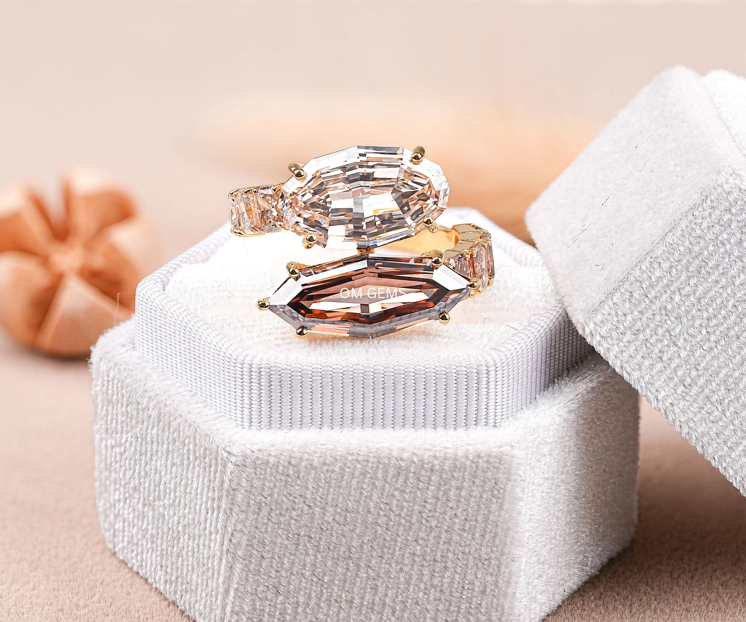 Marquise And Oval Step Cut Two Stone Open Cuff Ring