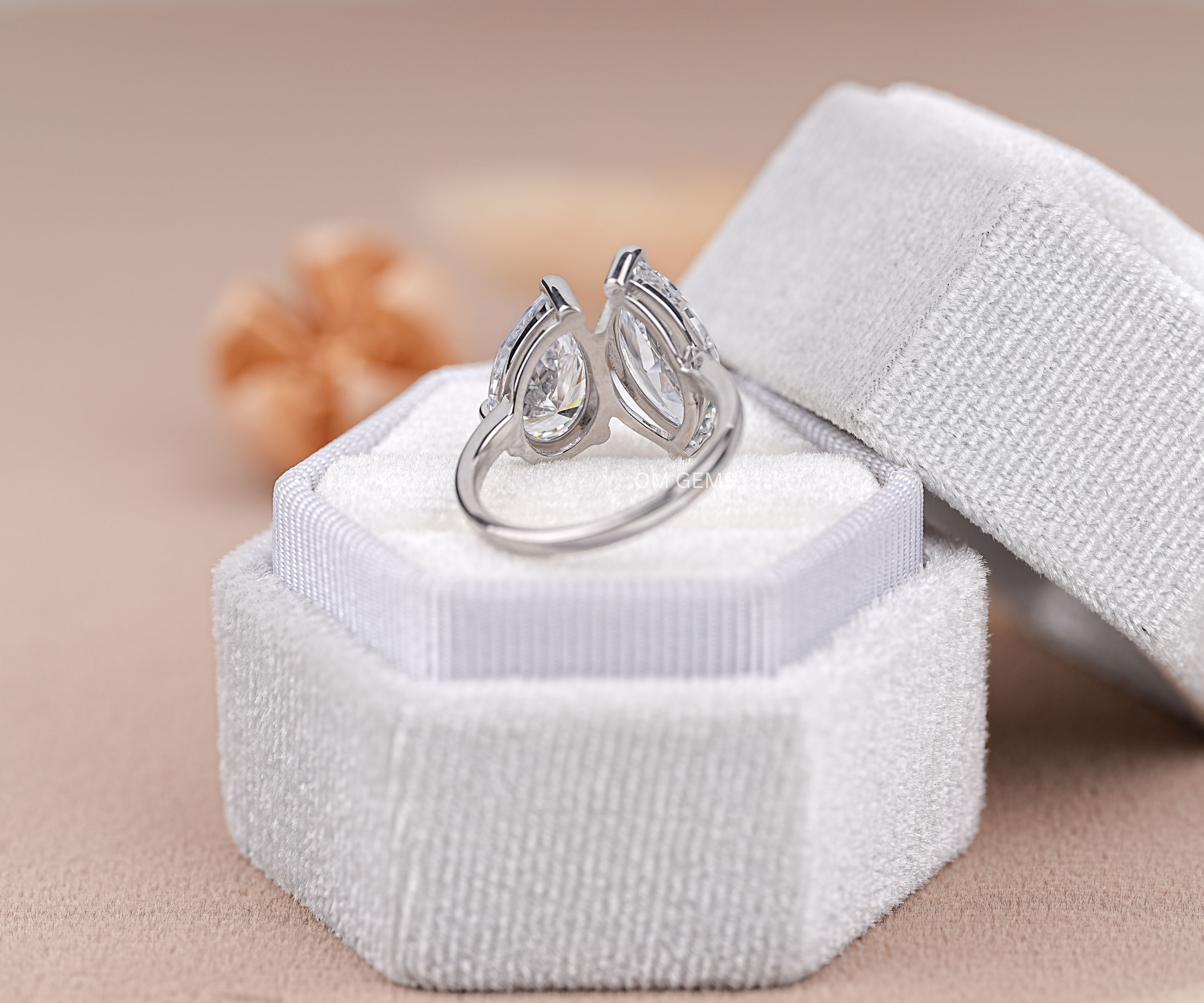 18k White Gold Lab Grown Marquise And Pear Cut Diamond Toi Et Moi Ring