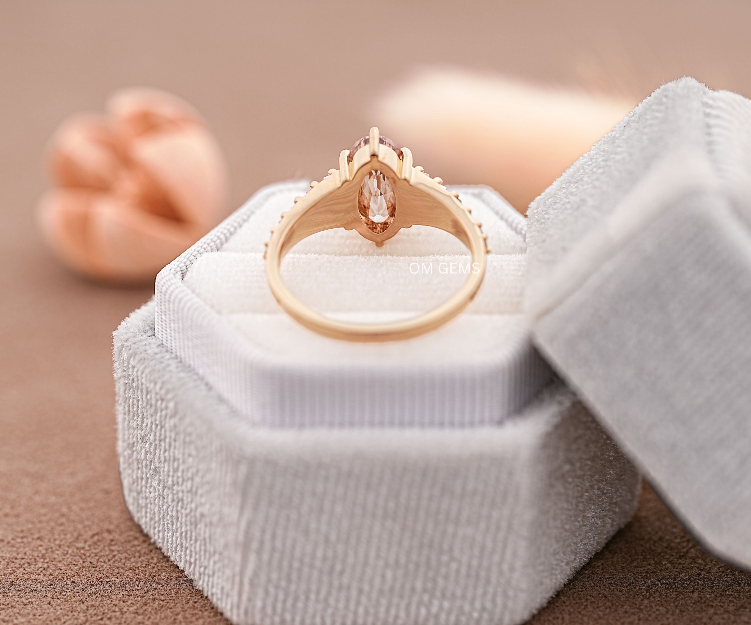 Champagne Oval Cut Lab Grown Diamond Accent Engagement Ring