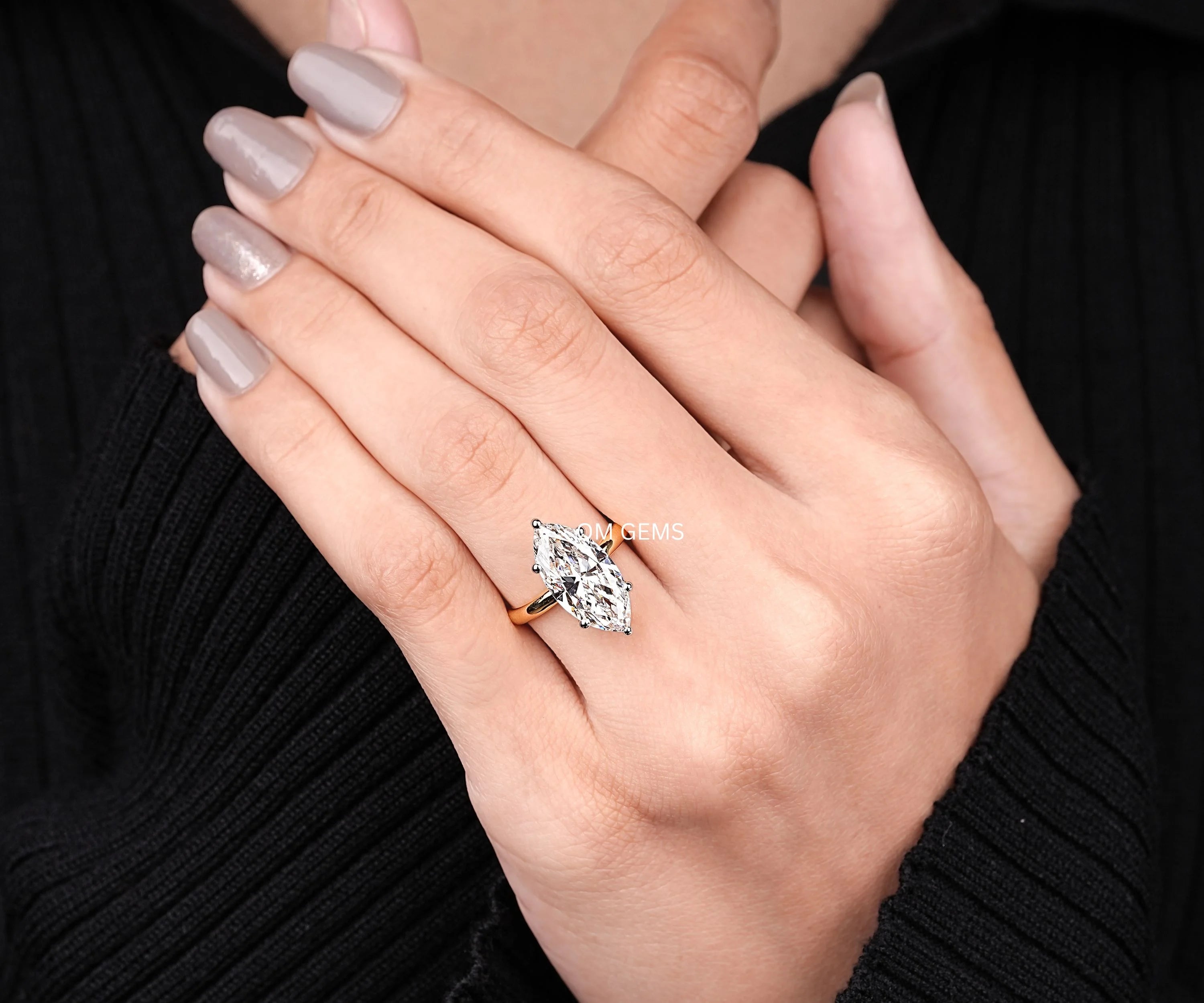 Marquise Cut Lab Diamond Solitaire Engagement Ring