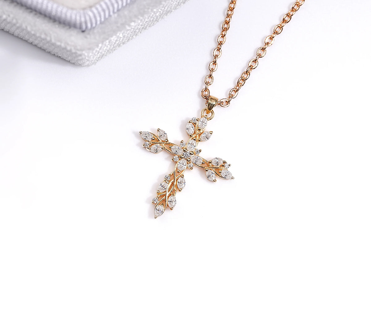 Twisted Cross Marquise and Round Lab Diamond Gift for Her Pendant