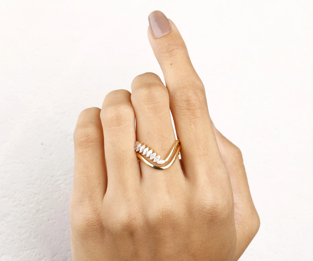 Bridal Set Pavé Marquise Shape Lab Grown Diamond Stackable Ring