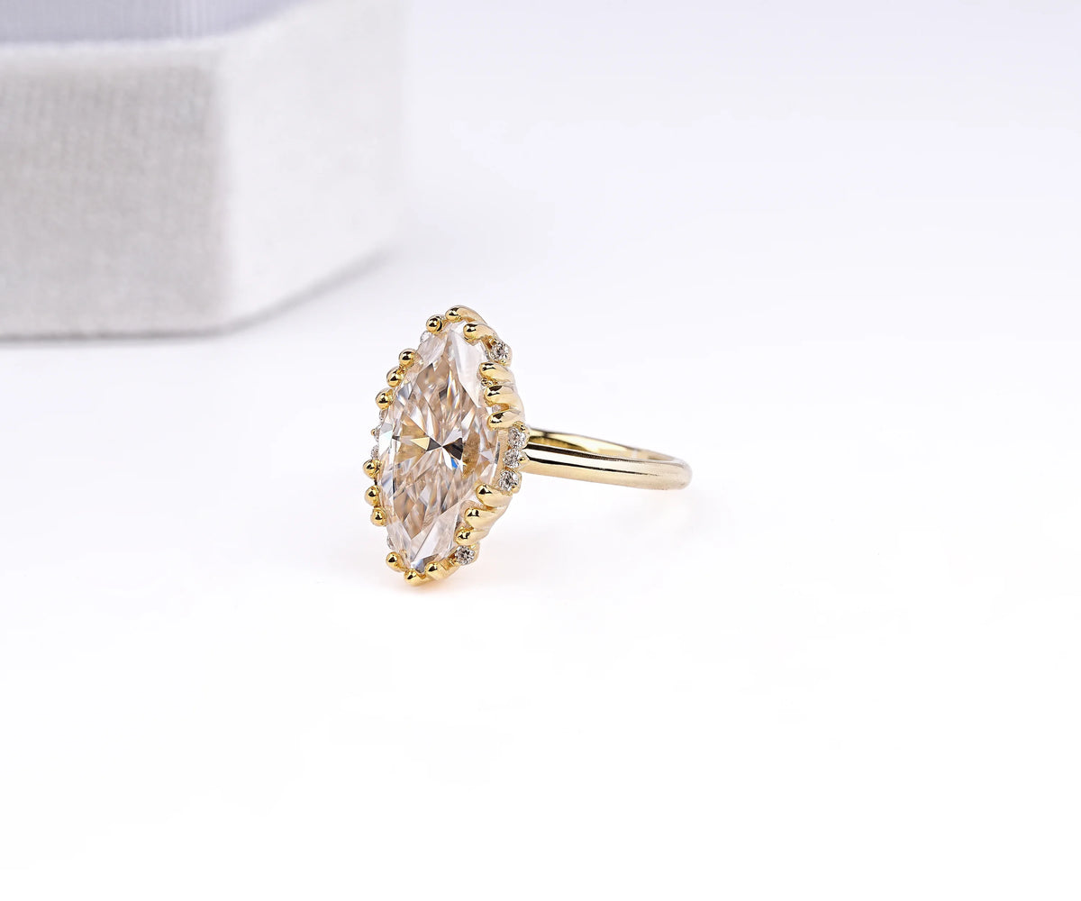 Solitaire Tulip Basket Marquise Shape Lab Diamond Engagement Ring